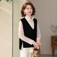 气质马甲妈妈装40岁中老年女士休闲套头马甲背心中年套装春夏女款