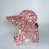 夏季大檐遮阳帽女碎花防晒采茶帽防紫外线户外干活一体遮脸太阳帽