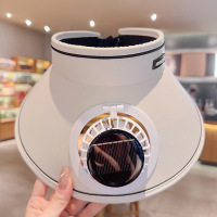 夏季韩版纯色太阳能风扇帽女弯檐户外运动清凉防晒空顶帽自动充电