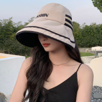 防晒帽子女夏天大檐防紫外线空顶百搭遮阳渔夫帽春夏季黑胶太阳帽