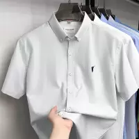 100%纯棉刺绣衬衫男短袖2026夏季新款中年休闲透气全棉男士衬衫