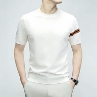 2026夏季新款冰丝针织伊力特短袖男T恤时尚休闲圆领潮牌男士T恤