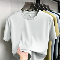80支亚麻桑蚕丝无痕短袖男T恤2026夏季新款圆领纯色凉感男士T恤