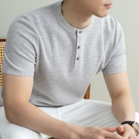 亨利领针织短袖男T恤2026夏季新款老钱风天丝亚麻纯色男士T恤