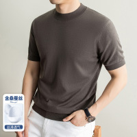 含桑蚕丝锦纶针织短袖T恤男2026春夏新款圆领纯色透气男士T恤