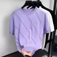 老钱风冰丝伊力特针织短袖男T恤2026夏季新款圆领刺绣休闲男士T恤