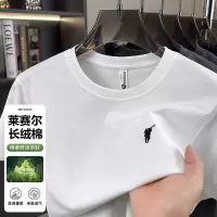莱赛尔天丝长绒棉短袖男T恤2026夏季新款圆领时尚刺绣马标男士T恤