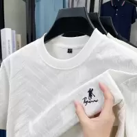 2026夏季新款圆领短袖男T恤提花刺绣小马标休闲透气纯色男士T恤