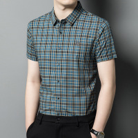 2026夏季短袖梭织衬衫男商务休闲翻领格子印花舒适透气男士衬衣