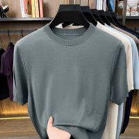 老钱风莱赛尔桑蚕丝针织短袖T恤男2026春季新款圆领舒适男士T恤