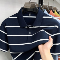 长绒棉色织短袖polo衫男款2026夏季翻领条纹透气男款短袖T恤