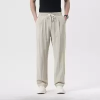 天丝亚麻裤子男款夏2026夏季新款直筒松紧腰透气简约休闲裤子男