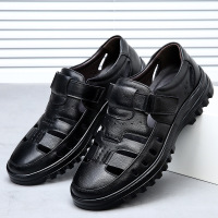 白色牛皮凉皮鞋男款夏季镂空洞洞鞋男士凉鞋真皮透气中老年爸爸鞋