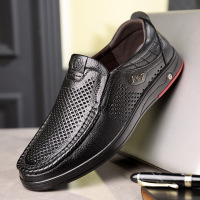 老人头层牛皮2026夏季男士皮鞋镂空洞洞休闲鞋凉鞋中老年爸爸鞋