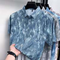 夏季新款男士印花免烫翻领休闲时尚通勤百搭透气舒适短袖衬衫