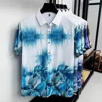 夏季新款男士印花衬衫商务休闲免烫翻领通勤百搭轻薄透气舒适