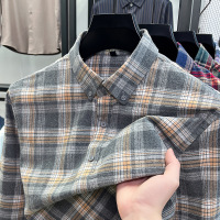 新款夏季男士纯棉格子长袖衬衫轻商务休闲翻领通勤百搭新疆棉