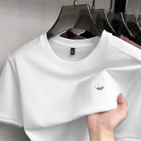 夏季新款男士纯色圆领冰丝商务休闲翻领透气舒适轻薄短袖T恤