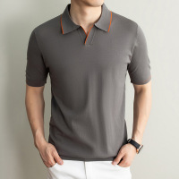 夏季新款男士翻领纯色亲肤透气轻薄商务休闲简约舒适短袖T恤