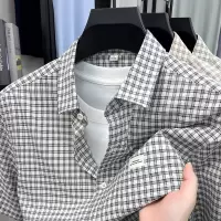 夏新款男士纯棉商务休闲简约免烫翻领通勤百搭长绒棉短袖衬衫