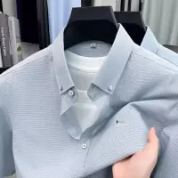 春夏季新款男士纯色短袖休闲纯棉免烫翻领通勤百搭新疆棉衬衫