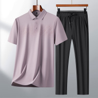 春夏新款男士夏季清凉套装T恤运动长裤薄款透气休闲冰丝速干