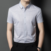 春夏新款男士条纹短袖衬衫商务休闲免烫垂感翻领通勤百搭男装