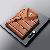 春夏新款男士短袖T恤简约翻领青年舒适休闲条纹透气薄款男装