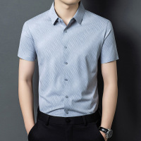春夏新款男士条纹短袖商务休闲免烫垂感翻领通勤百搭衬衫男装