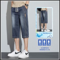 男士弹力牛仔短裤2026夏季薄款休闲宽松七分裤松紧干活耐磨工作裤