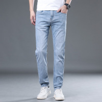 青年品质牛仔裤直筒长裤弹力男士牛仔裤轻商务春夏蓝色高端潮