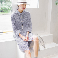 云上生活春秋款韩版宽松显瘦条纹长袖连衣裙