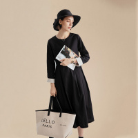 云上春秋简约文艺赫本风中长款气质连衣裙