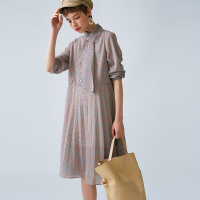 云上生活2020秋简约文艺法式复古中长款格子气质连衣裙