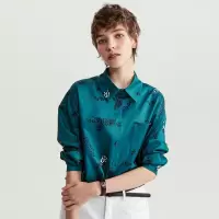 云上生活春秋装简约文艺印花长袖女式衬衫