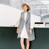 云上生活春秋装简约文艺英伦中长款格子女式马夹