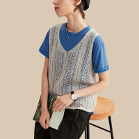 云上生活春秋简约文艺针织V领百搭女式背心