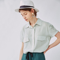 云上生活春夏款简约文艺条纹显瘦百搭短袖女式衬衫