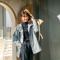 云上生活春季简约文艺中长款连帽休闲百搭女式风衣