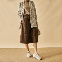 云上生活春简约文艺松紧腰中长款纯色百搭半截裙