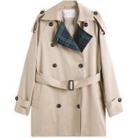 云上生活春秋装简约文艺中长款格子收腰女式风衣