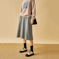 云上生活春款简约文艺中长款英伦格子百搭半截裙