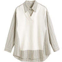 云上生活春装简约文艺韩版假两件条纹拼接女式衬衫