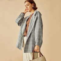云上生活春装简约文艺韩版连帽格子女式外套