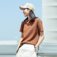 云上生活2020夏简约文艺纯色方领短袖休闲百搭针织T恤