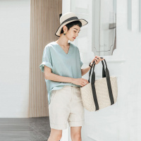 云上生活2020夏简约文艺韩版条纹短袖女式衬衫