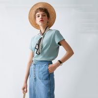 云上生活简约文艺纯色清新圆领短袖女式T恤