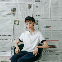 云上生活夏装简约文艺拉链POLO领百搭套头短袖女式T恤