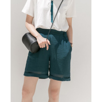 云上生活简约文艺无弹卷边纯色直筒女式休闲短裤