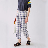 云上生活薄款宽松休闲裤女夏季格子裤女韩版裤子女显瘦百搭